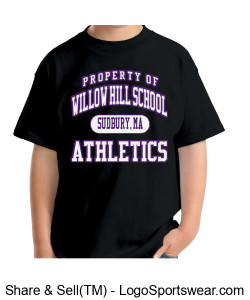 YOUTH "Property Of" Willow Hill School ATHLETICS t-shirt(BLACK) Design Zoom